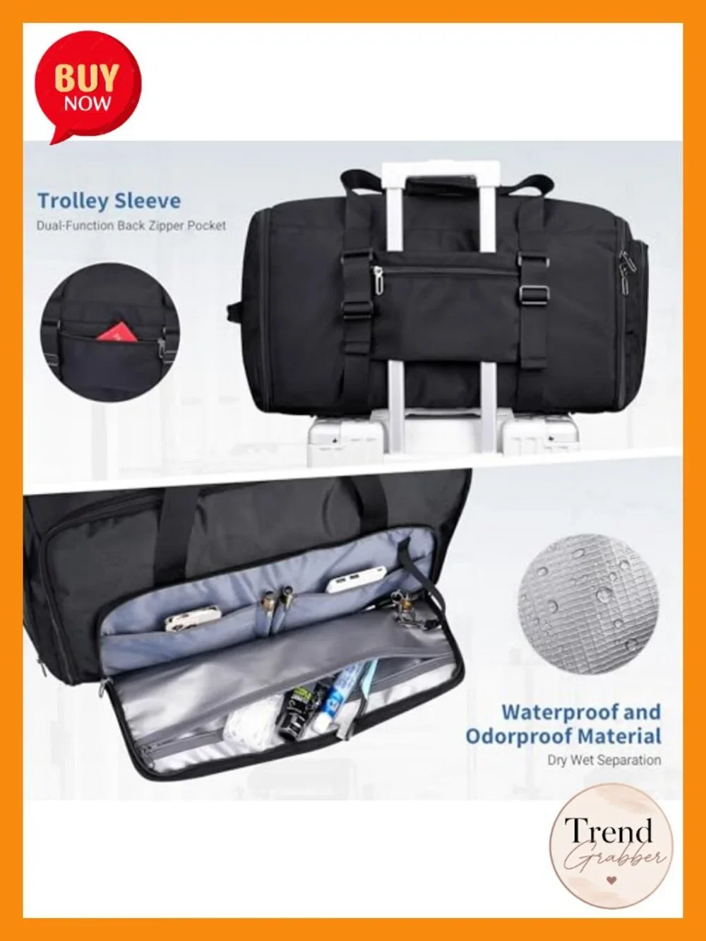 Convertible Garment Duffle Bag 51L Nylon Travel Suit Bag with Shoe Compartment
